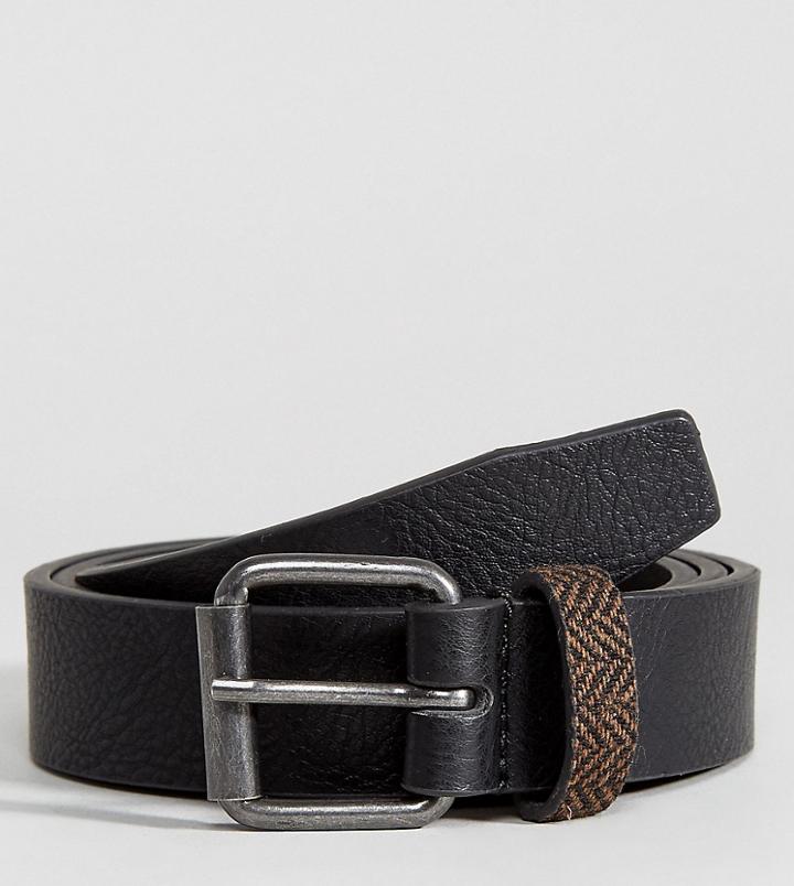 Heart & Dagger Leather Belt With Tweed Loop - Black