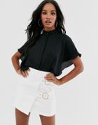 Asos Design Sleeveless Soft Shirt With Ruffle Detail-black
