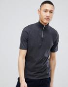 Asos Design Knitted Half Zip T-shirt In Charcoal - Gray