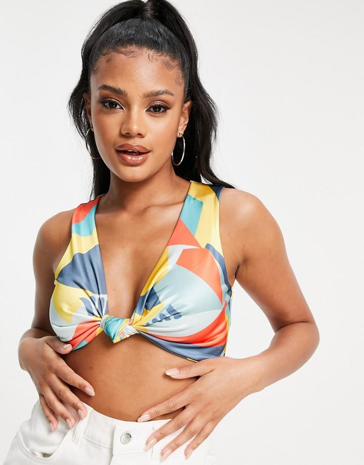 Ei8th Hour Twisted Front Slinky Crop Top In Geometric Print-multi