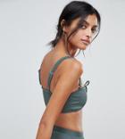 South Beach Forest Green Ribbed Lace Up Bikini Top - Green