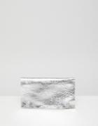 Monki Grain Soft Faux Leather Wallet In Silver - Silver