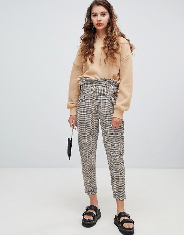 Bershka Check Print High Waisted Pants In Multi - Multi