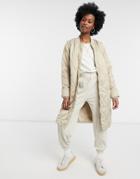 Vila Quilted Longline Coat In Cream-white