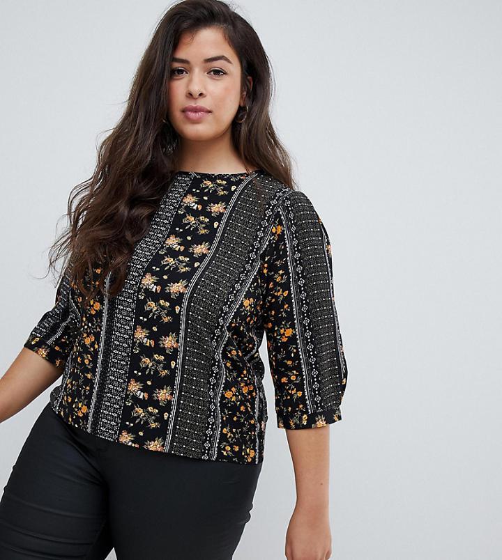 Vero Moda Curve Mix And Match Print Blouse - Black