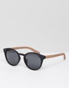 Asos Round Sunglasses In Matte Black With Contrast Arms - Black