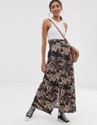 Asos Design Palm Print Maxi Skirt With Tie Side Waist-multi