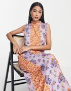 Vila Maxi Dress In Stripe Split Print-multi