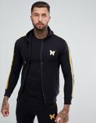 Good For Nothing Zip Thru Hoodie In Black With Gold Stripe - Black