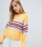 Pull & Bear Fairisle Panel Stripe Sweater - Yellow