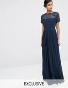Maya Pleated Maxi Dress With Pearl Embellishment - Navy