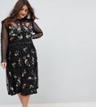 Frock And Frill Plus Floral Premium Embroidered Metallic Tulle Skater Dress - Black