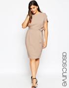 Asos Curve Belted Midi Dress - Nude