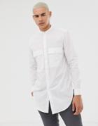 Asos Design Super Longline Shirt With Grandad Collar - White