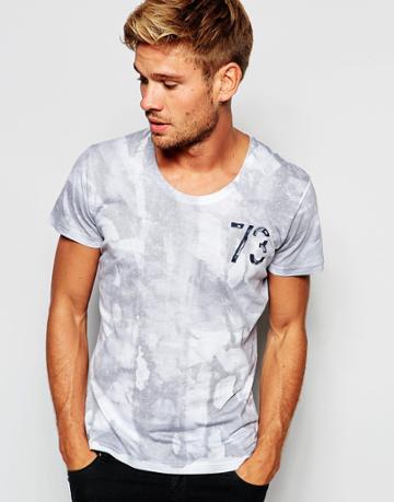 Pepe T-shirt 73 Louis Slim Fit Scoop Neck All Over Subtle Print - White