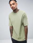 Asos Oversized T-shirt With Grown On Sleeve And Rib Extension In Green