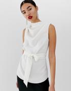 River Island Sleeveless Top With Belt In White-cream