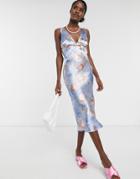 Asos Design Paneled Satin Midi Dress With Cowl Back In Floral Print-multi