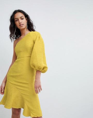 Elliatt One Shoulder Ruffle Mini Dress - Yellow