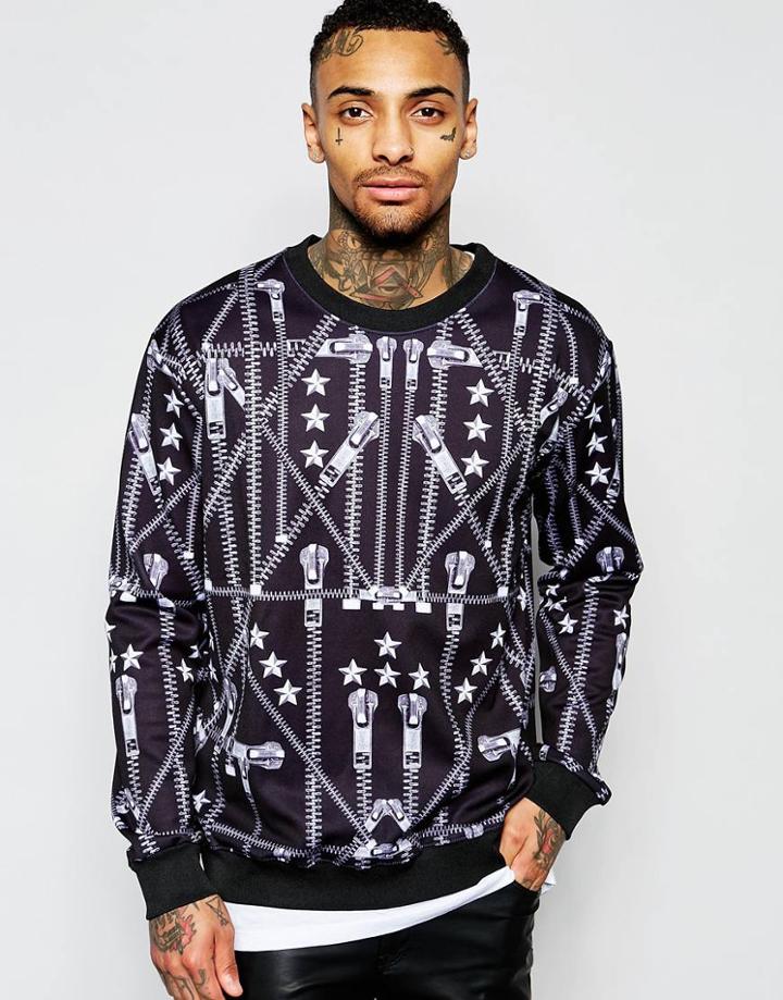 Jaded London Silver Zip Scuba Sweat - Black