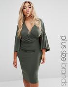 Club L Plus Wrap Front Cape Midi Dress - Green