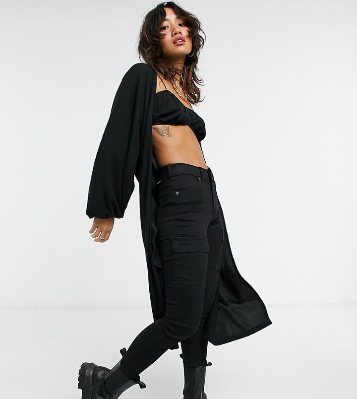 Noisy May Petite Longline Cardigan With Volume Sleeve In Black