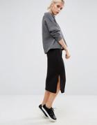 Monki Grid Textured Jersey Midi Skirt - Black