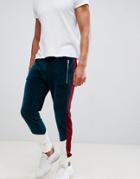 Asos Design Skinny Joggers In Velour With Color Blocking Panels - Green