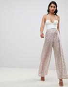Asos Design Occasion Wide Leg Pants With Scatter Glitter - Pink