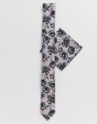 Twisted Tailor Tie And Pocket Square Set In Floral Pink - Pink