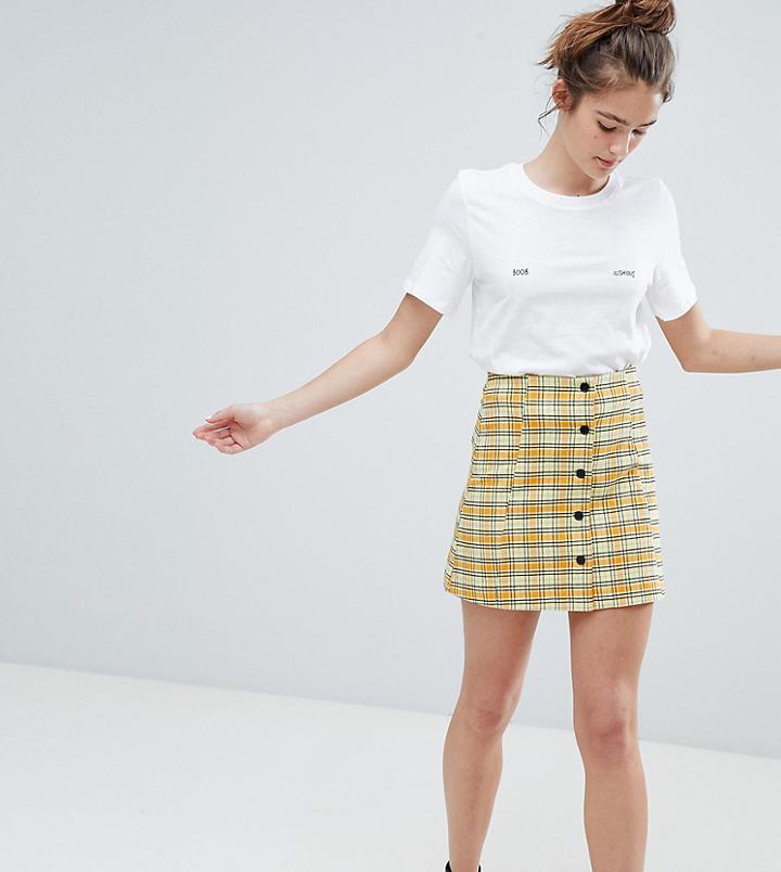 Monki Checked Mini Button Up Skirt In Yellow - Yellow