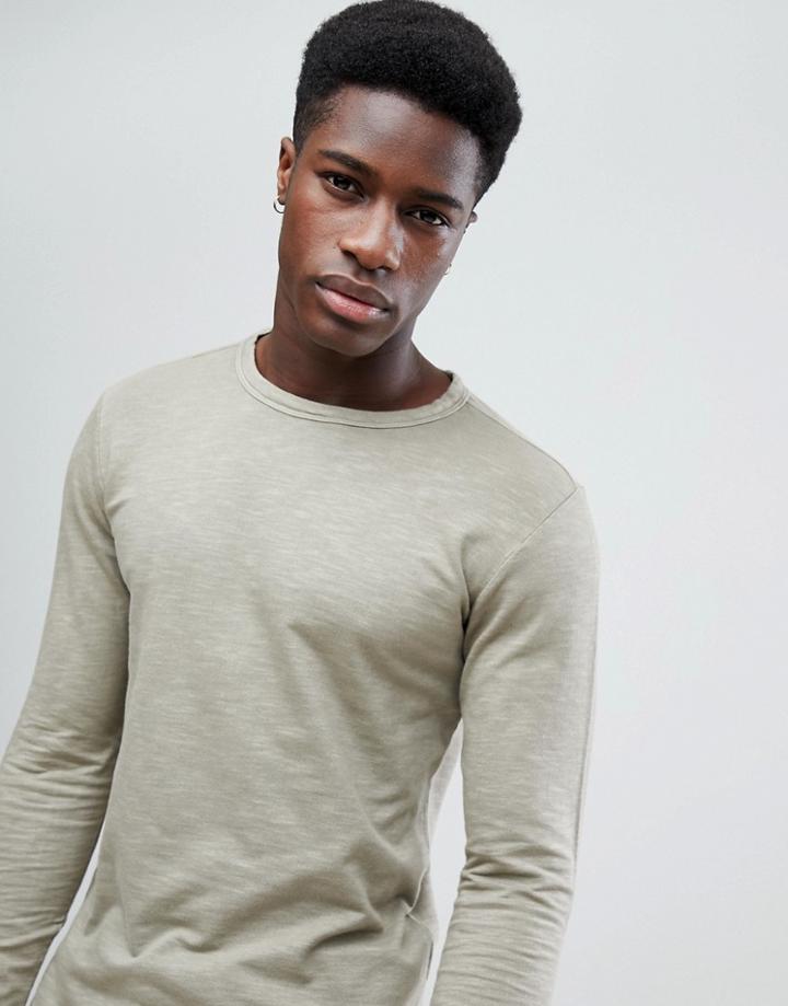 Selected Homme Long Sleeve Top In Slub-green