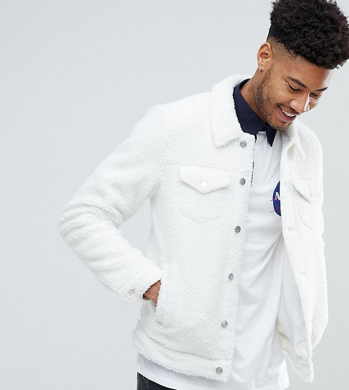 Asos Tall Borg Western Jacket In Ecru - Beige