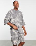 Asos Design Oversized T-shirt Bleach Wash Waffle - Part Of A Set-black