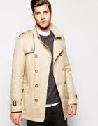 Asos Trench Coat With Belt In Stone - Stone