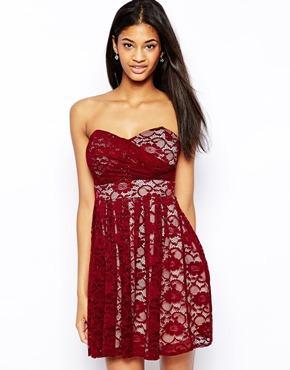 Tfnc Lace Prom Dress - Burgundy/nude