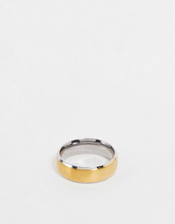 Asos Design Non-tarnish Stainless Steel Band Ring With Brushing In Gold Tone