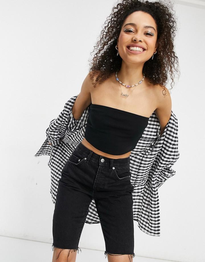 Asos Design Cotton Blend Denim '90s' Longline Shorts In Washed Black - Black