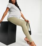 Asos Design Maternity Natural Dye Over The Bump Legging In Washed Khaki-green