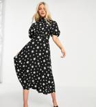 John Zack Exclusive Puff Sleeve Midi Dress With Open Back Detail In Black Star Print-multi