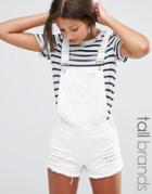 Missguided Tall Distressed Denim Overall Short - White