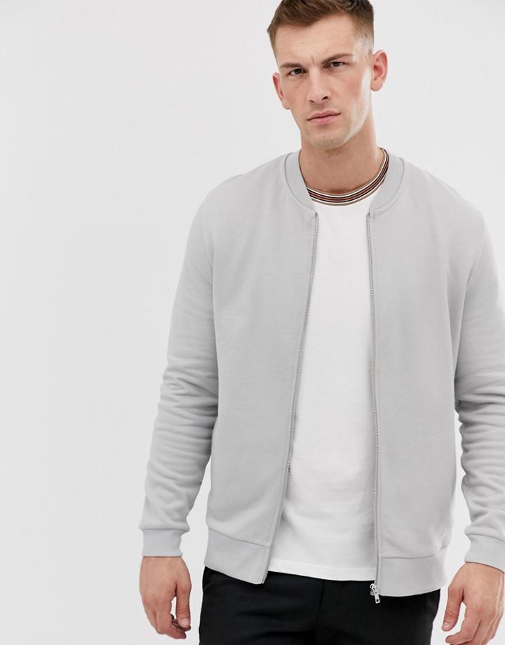 Asos Design Jersey Bomber In Light Gray - Gray