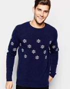 Asos Lambswool Rich Holidays Sweater With Snowflakes