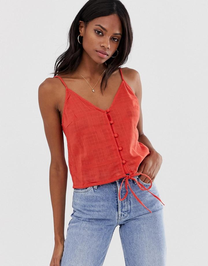 Asos Design Cami Button Front Sun Top In Grid Check - Red