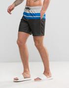 Asos Swim Shorts In Gray With Blue Stripe In Mid Length - Gray