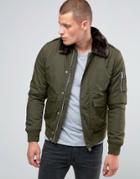 Schott Air Bomber Jacket Faux Fur Collar - Green
