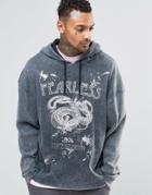 Asos Oversized Hoodie In Acid Wash Rib With Fearless Print - Gray