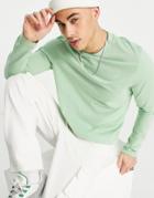 Asos Design Organic Blend Long Sleeve T-shirt With Crew Neck In Green