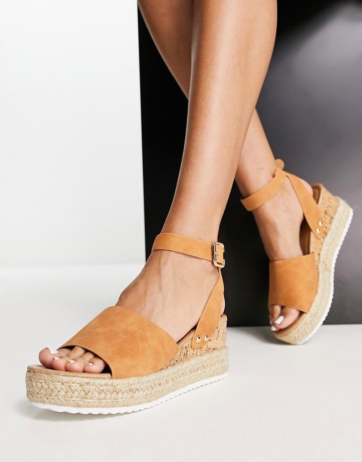Glamorous Espadrille Wedge Sandals In Tan-brown