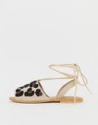 Asos Design Fondi Beaded Leopard Flat Sandals - Beige